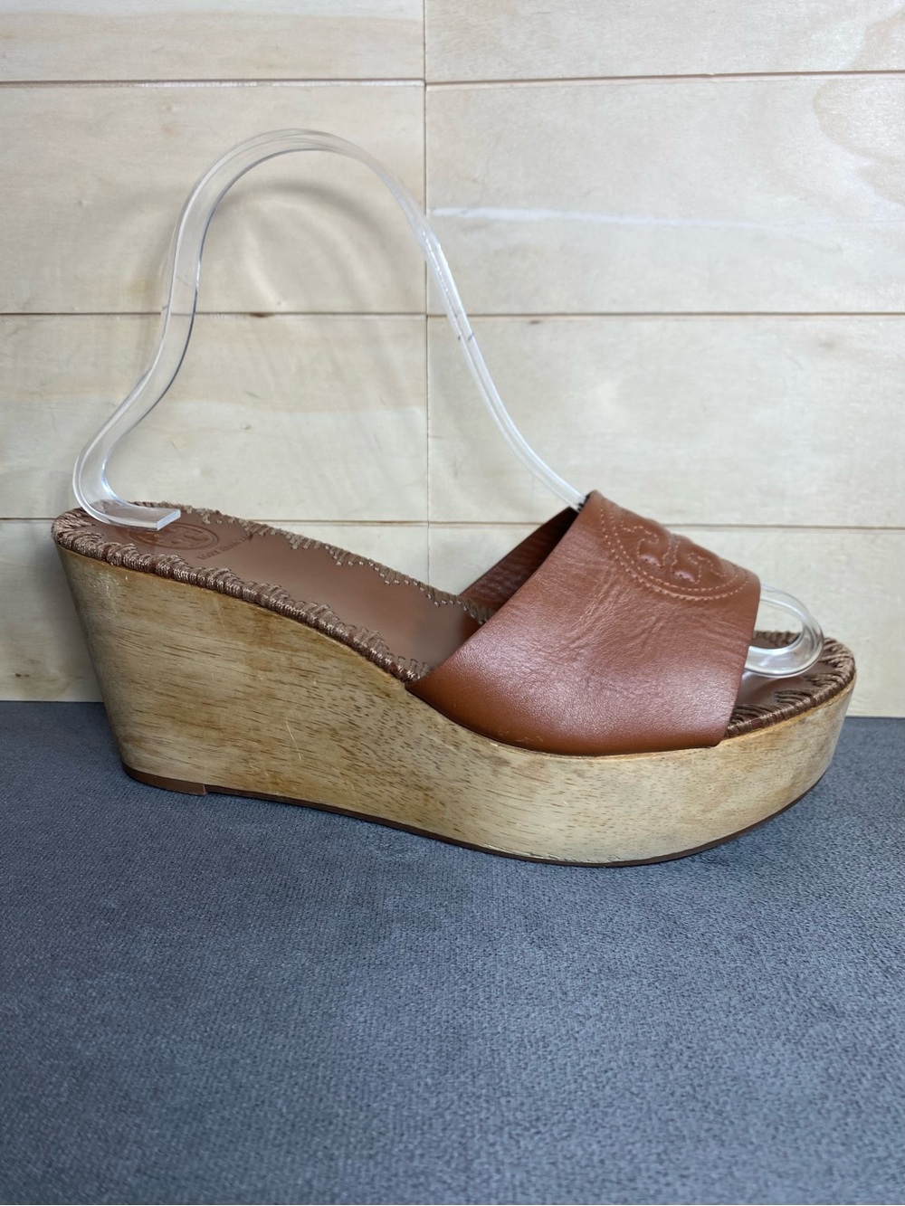 Tory Burch Patty Wedge Sandals Brown Leather Women's Size 7 Shoes Wooden M